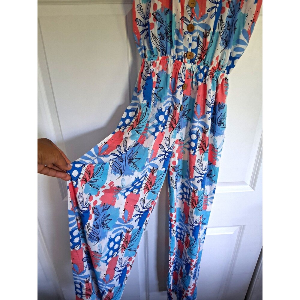 Sun Watcher Women’s Floral Tropical Wide-Leg Jumpsuit Button Front M